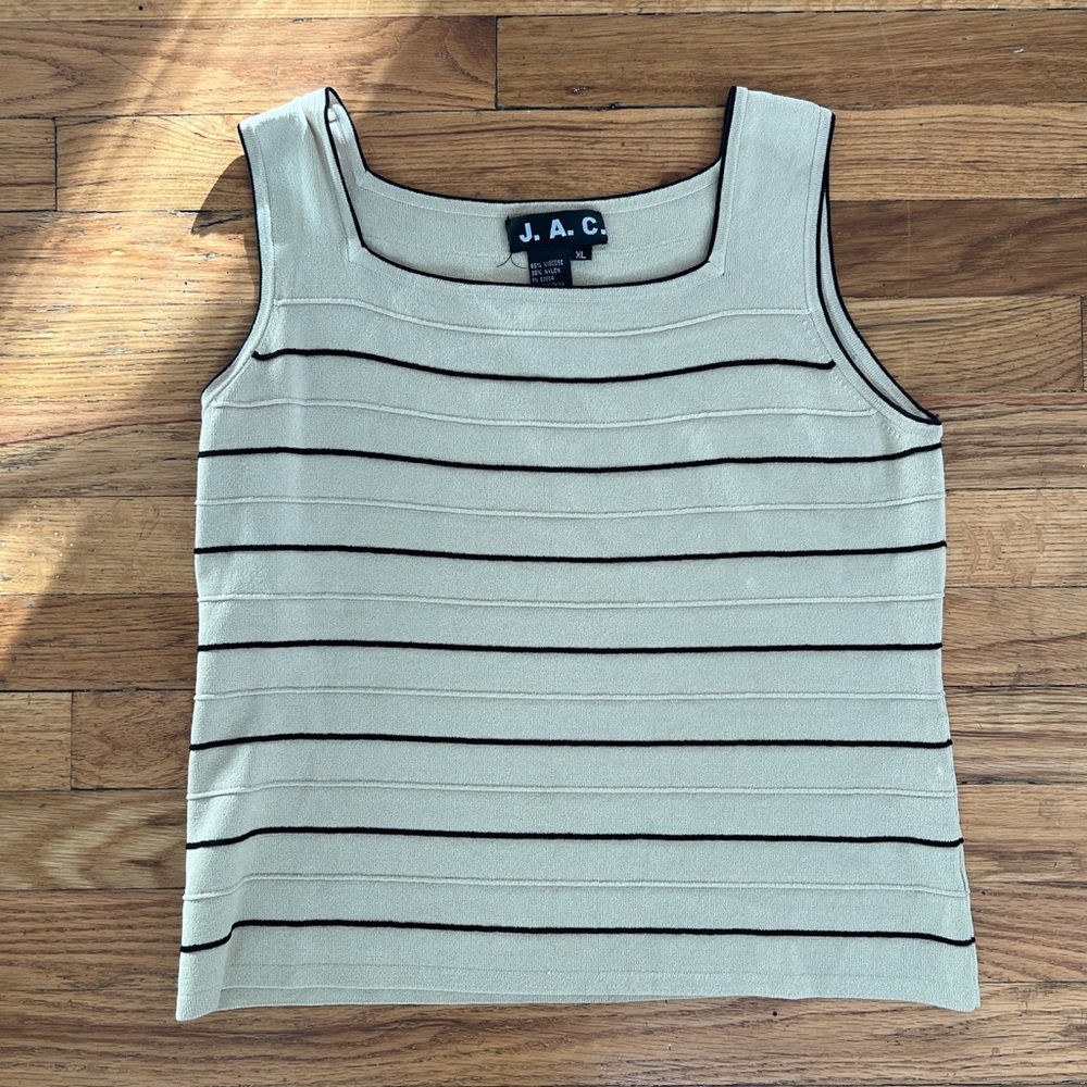 J.A.C. BEIGE AND BLACK STRIPED CAMISOLE BLOUSE